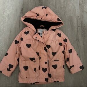 Toddler Girl Liv & Lottie Pink Fur Lined Jacket With Black Hearts Size 2T
